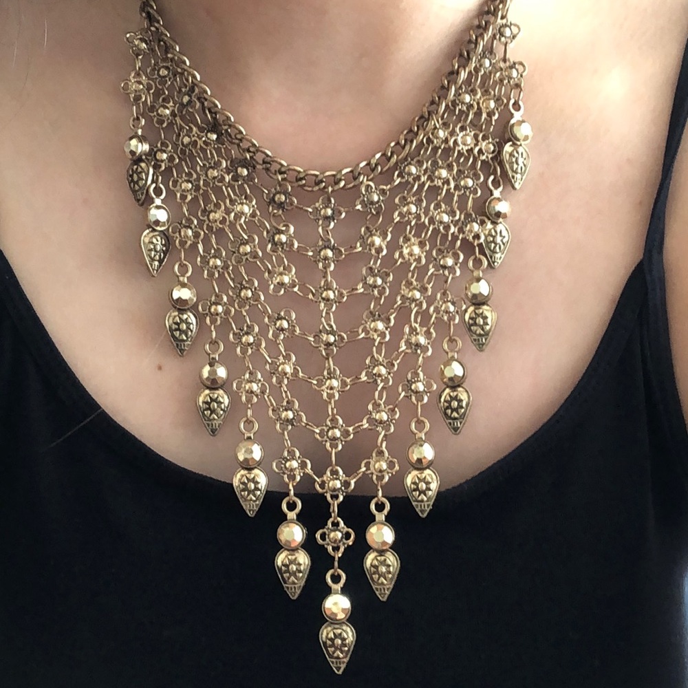 Gold boho fringe necklace